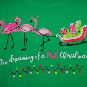 Flamingo Christmas Shirt-I Am Dreaming of a Pink Christmas-Green-Size 1X, 2X-NWT